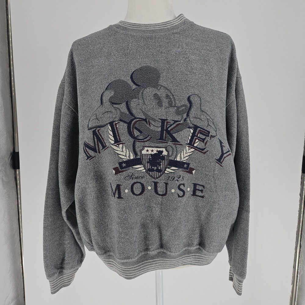 Vtg Disney Store Mens Sweatshirt Large Mickey Mouse Gray Pullover Screenprint